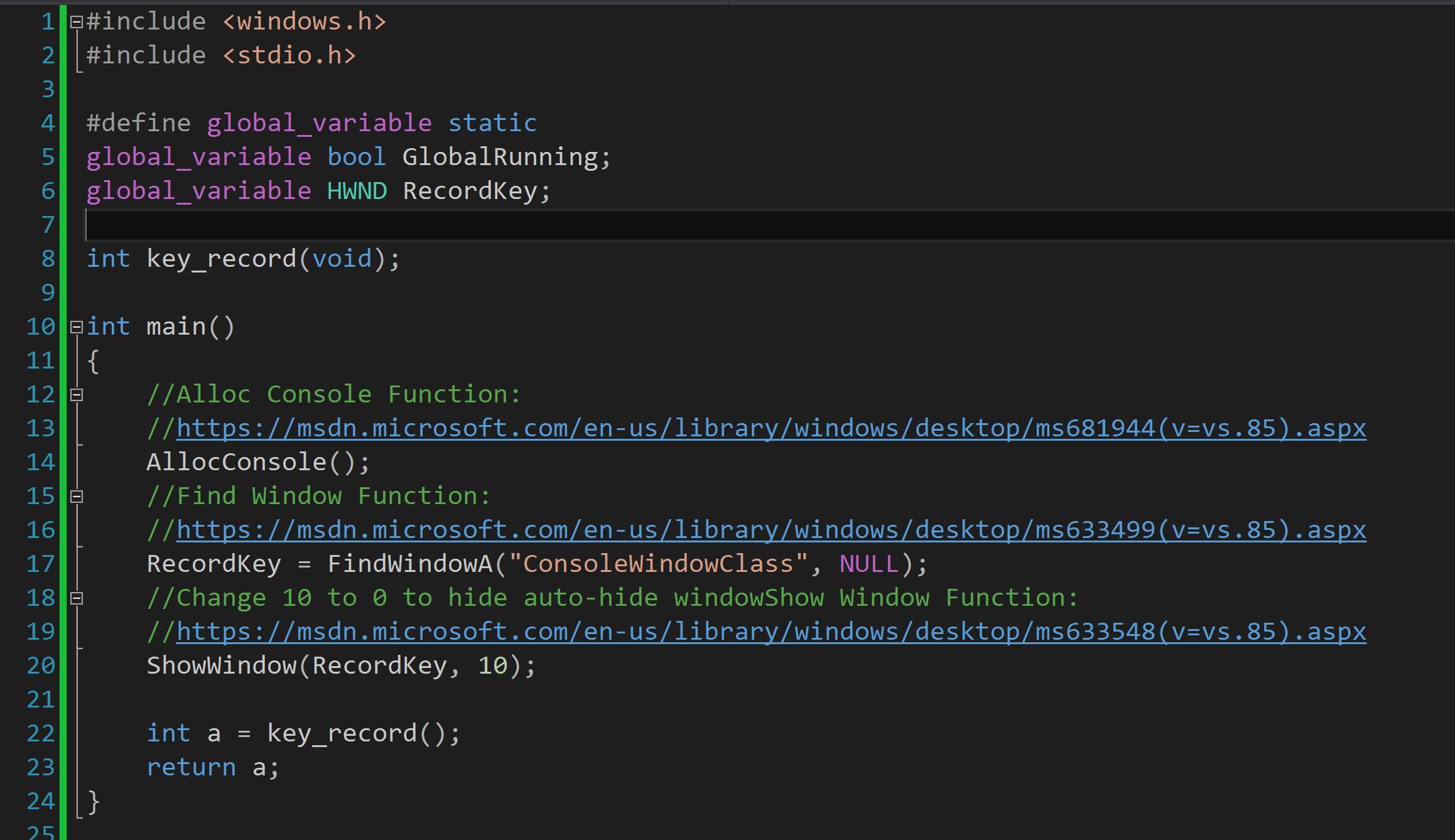 Code Screenshot - ShowWindow function
