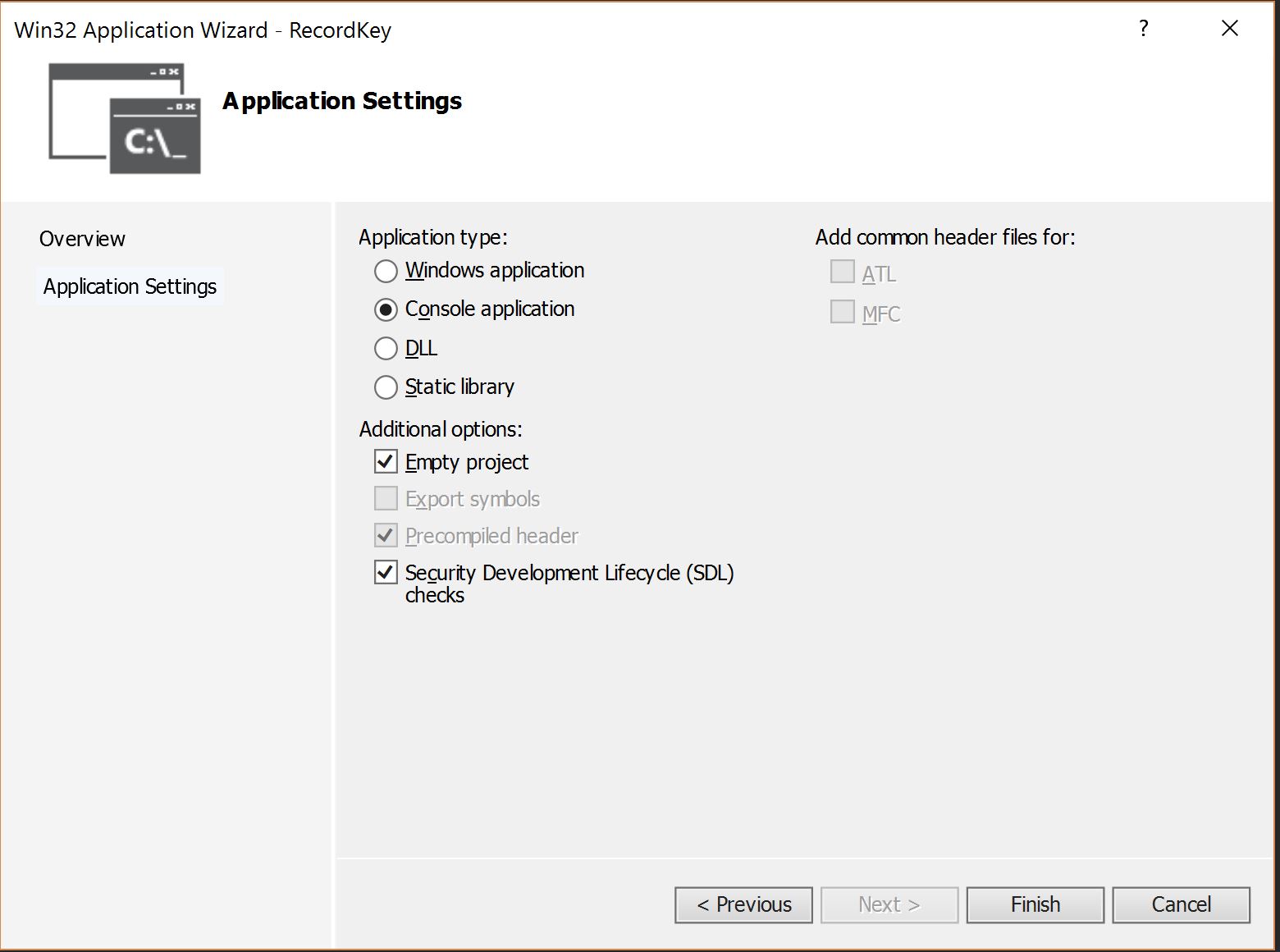 Win32 Application Wizard - Empty Project